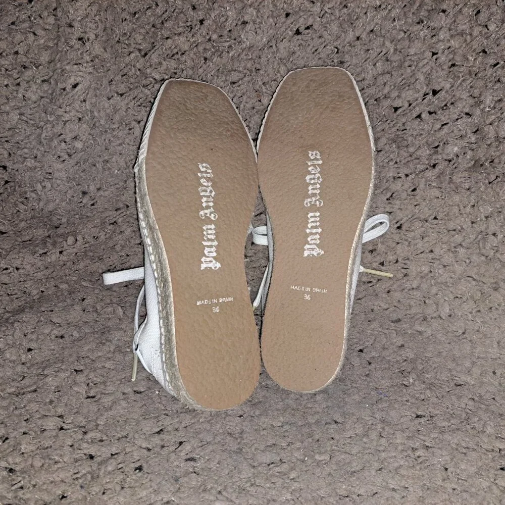 PALM ANGELS-Off White-Ivory Canvas Espadrille Sneakers-Lace Up-Sz 36-Excellent